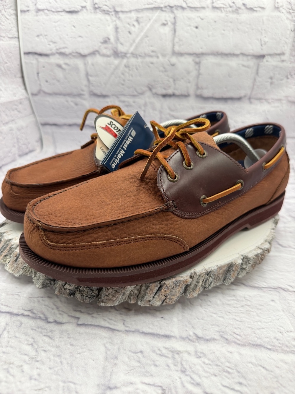 West Marine Mens Comfort Premium Leather Boat Shoes Size 13 Water Resistant